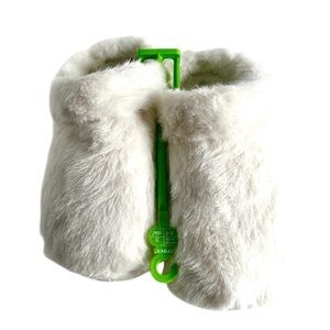 CROCS Kids Faux Fur Mittens in Light Gray with Green Hanger